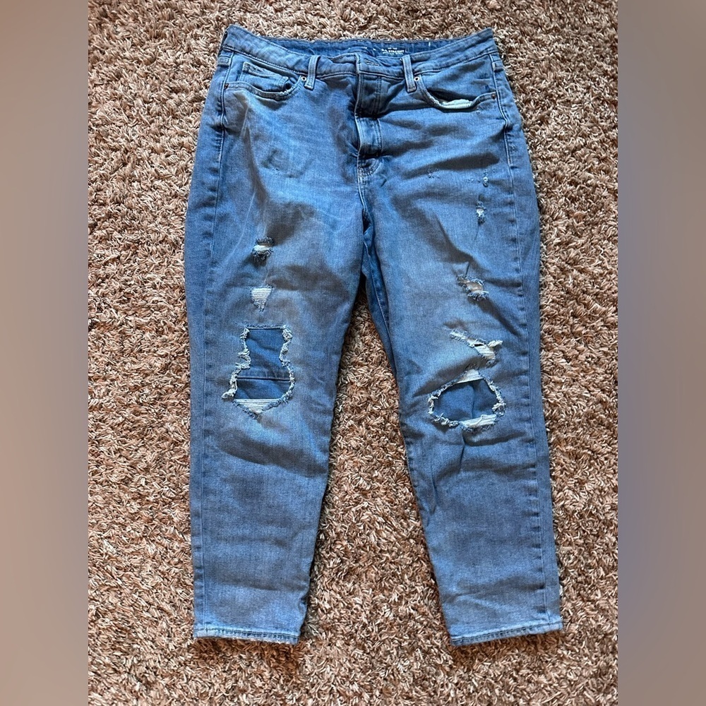 Old Navy High Rise OG Straight Size 14 Distressed Blue Jeans for Women #1832